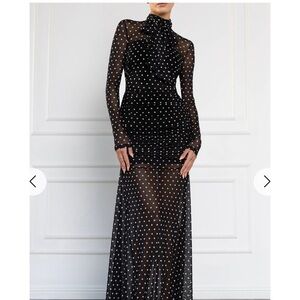 Black Halo Black Sheer Polka Dot Maxi Dress with White Dots